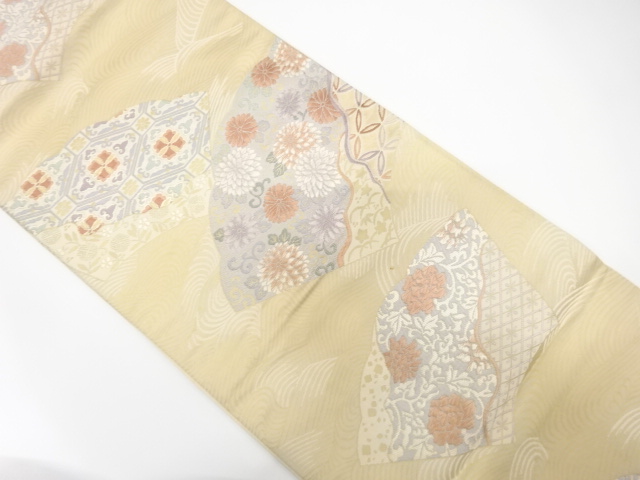 JAPANESE KIMONO / ANTIQUE FUKURO OBI / SILK / WOVEN ABSTRACT JIGAMI PATTERN